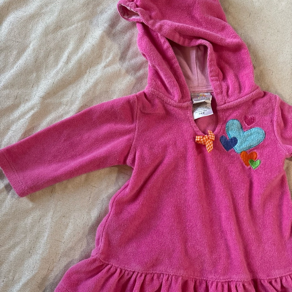 Pink Hooded Towel Dress or Swim Cover Up with Heart Accents